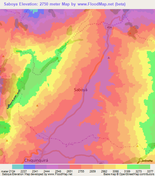 Saboya,Colombia Elevation Map