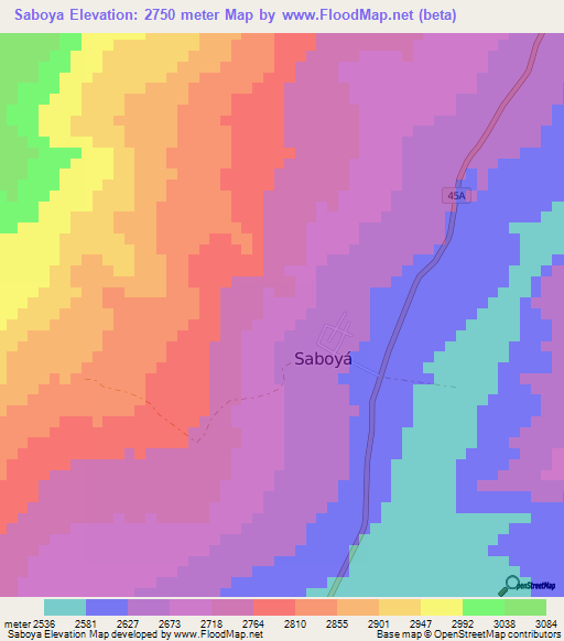 Saboya,Colombia Elevation Map