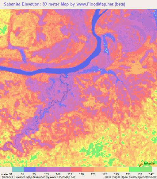 Sabanita,Colombia Elevation Map