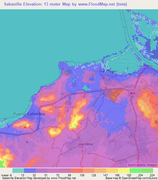 Sabanilla,Colombia Elevation Map