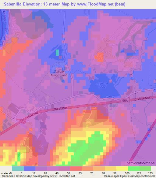 Sabanilla,Colombia Elevation Map