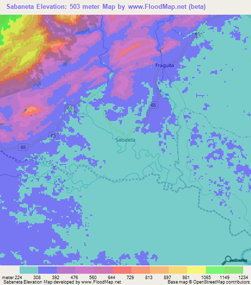 Sabaneta,Colombia Elevation Map