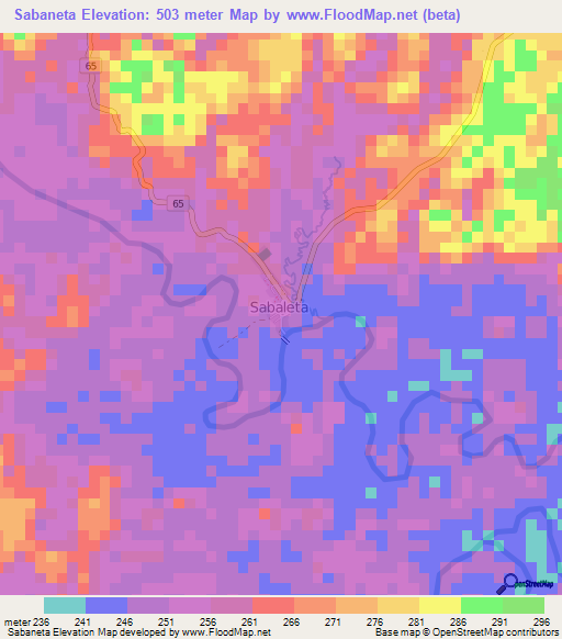 Sabaneta,Colombia Elevation Map