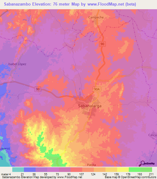 Sabanazambo,Colombia Elevation Map