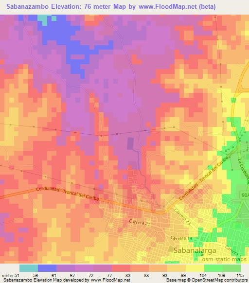 Sabanazambo,Colombia Elevation Map