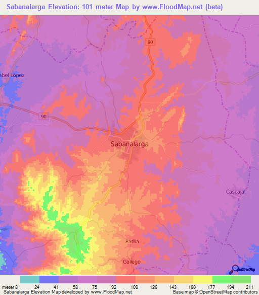 Sabanalarga,Colombia Elevation Map