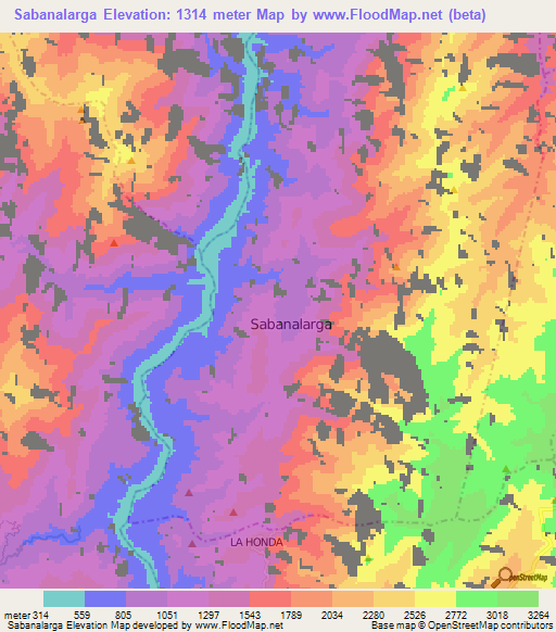 Sabanalarga,Colombia Elevation Map