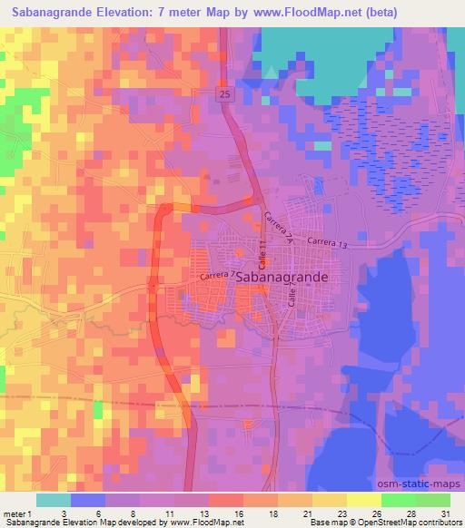 Sabanagrande,Colombia Elevation Map