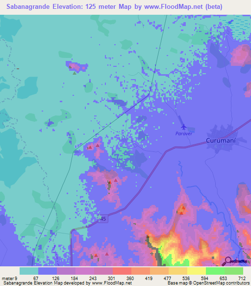 Sabanagrande,Colombia Elevation Map