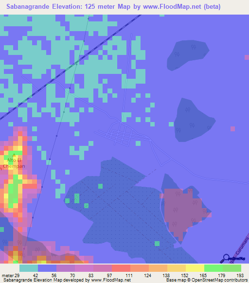 Sabanagrande,Colombia Elevation Map