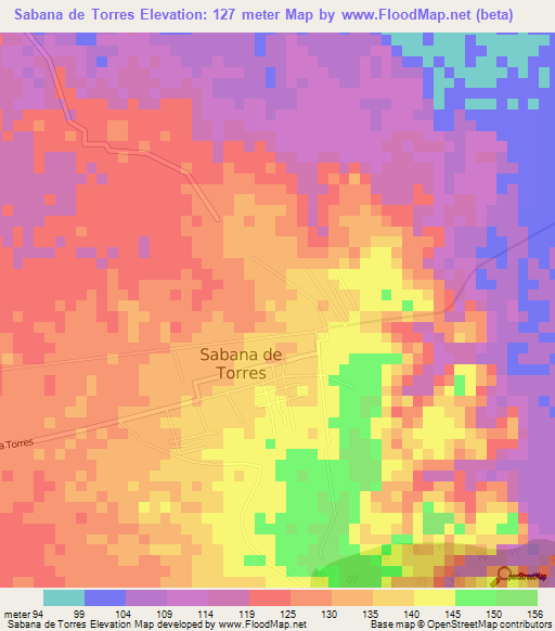 Sabana de Torres,Colombia Elevation Map