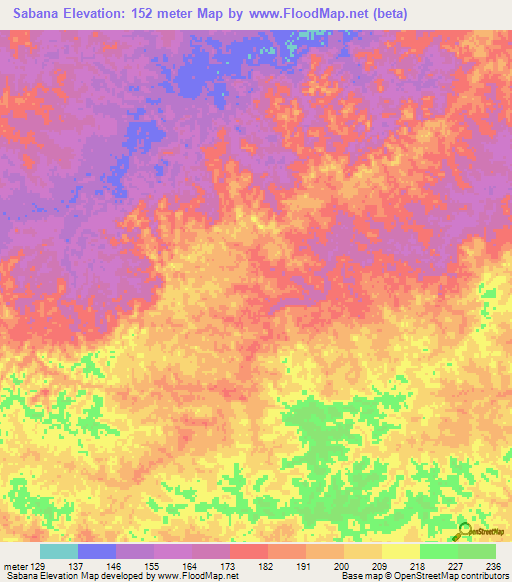 Sabana,Colombia Elevation Map