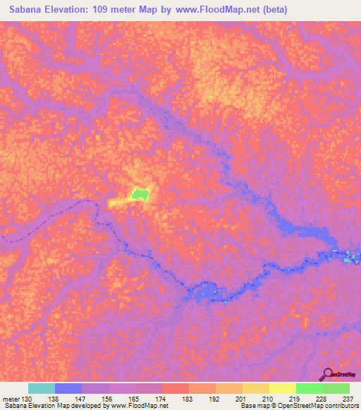 Sabana,Colombia Elevation Map