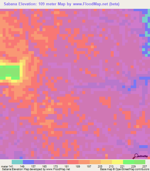 Sabana,Colombia Elevation Map