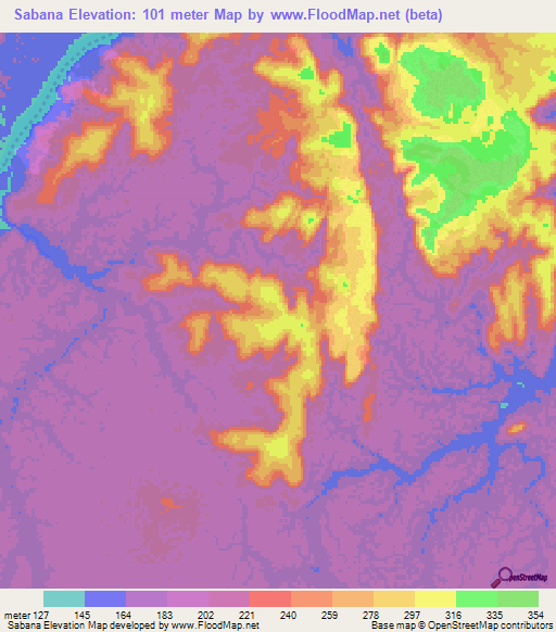 Sabana,Colombia Elevation Map