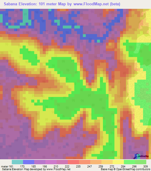 Sabana,Colombia Elevation Map