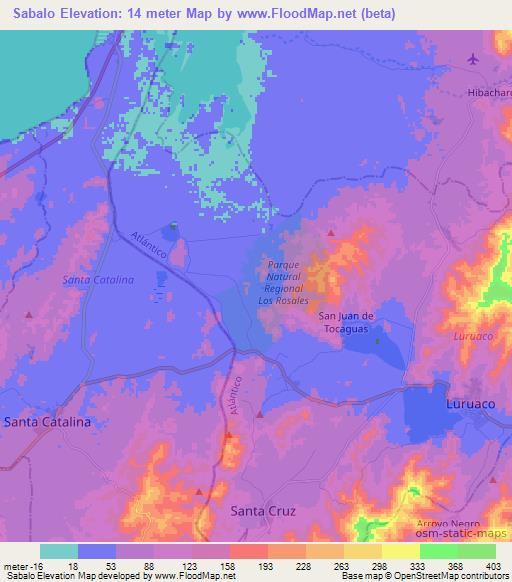 Sabalo,Colombia Elevation Map