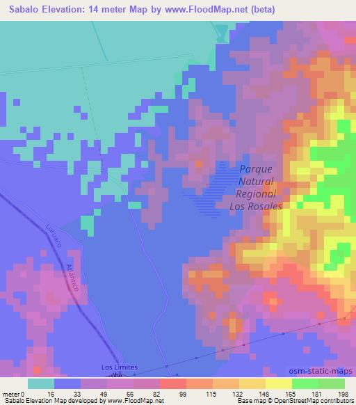 Sabalo,Colombia Elevation Map