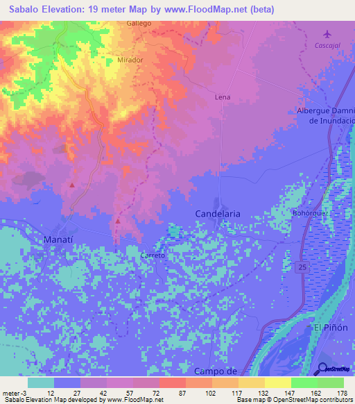 Sabalo,Colombia Elevation Map