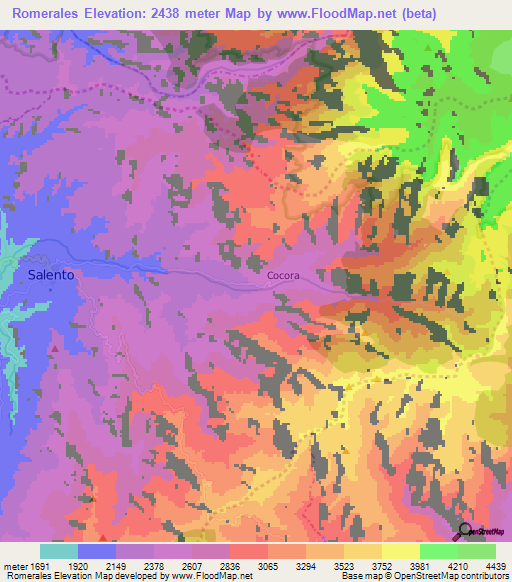 Romerales,Colombia Elevation Map