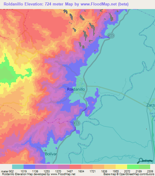 Roldanillo,Colombia Elevation Map