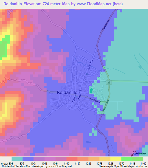 Roldanillo,Colombia Elevation Map