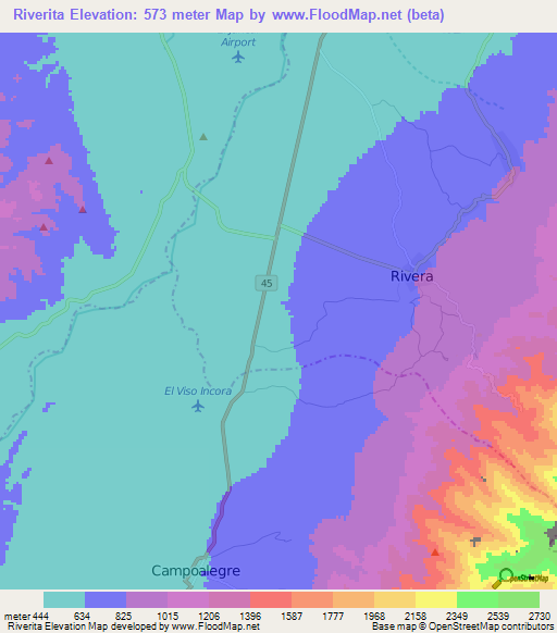 Riverita,Colombia Elevation Map