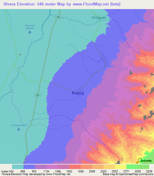 Rivera,Colombia Elevation Map