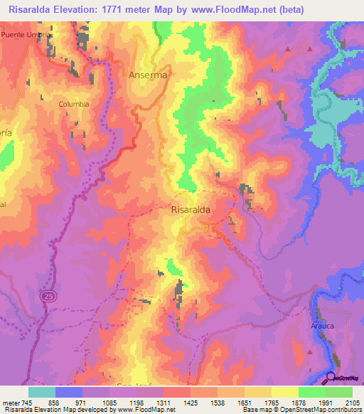 Risaralda,Colombia Elevation Map