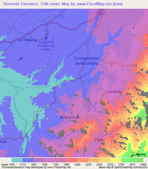 Rioverde,Colombia Elevation Map