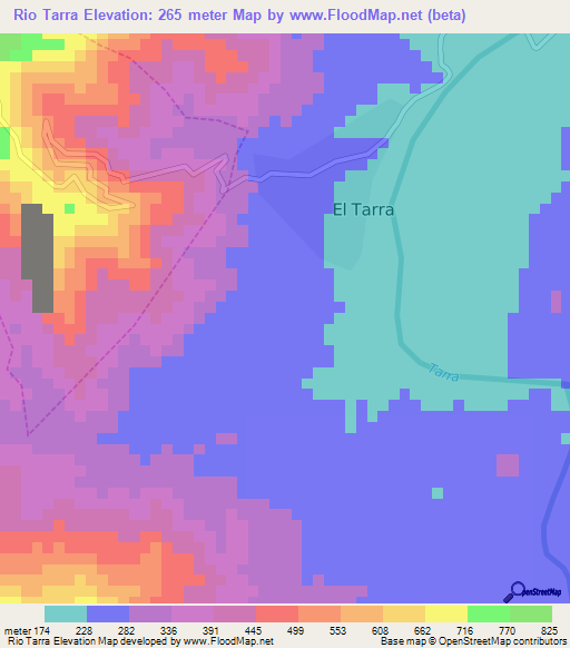 Rio Tarra,Colombia Elevation Map