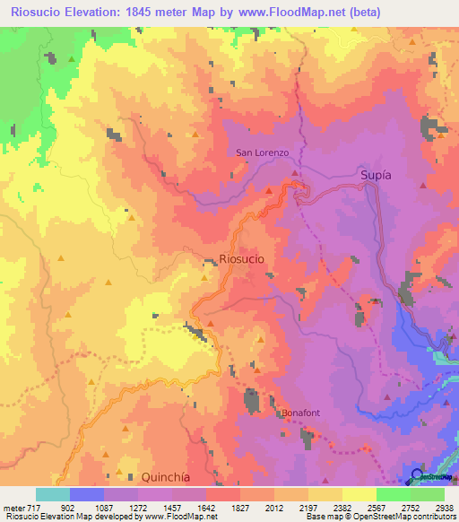 Riosucio,Colombia Elevation Map