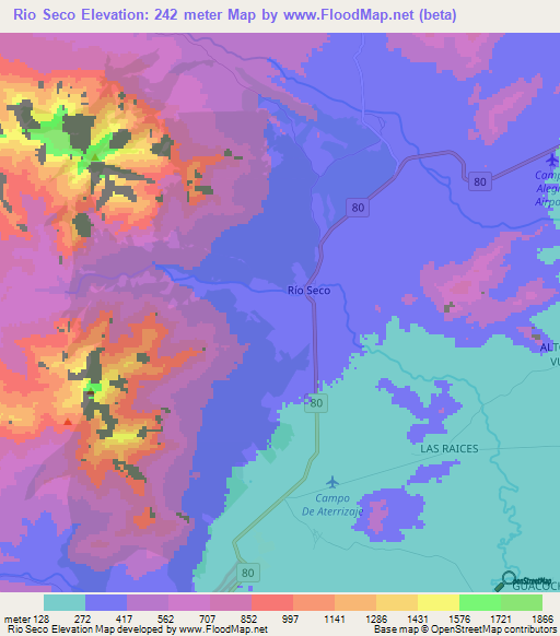 Rio Seco,Colombia Elevation Map