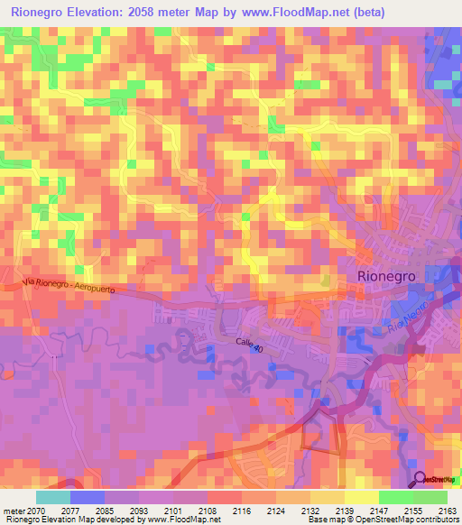 Rionegro,Colombia Elevation Map