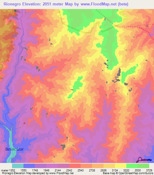 Rionegro,Colombia Elevation Map