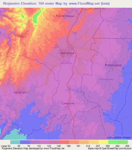 Riojaneiro,Colombia Elevation Map