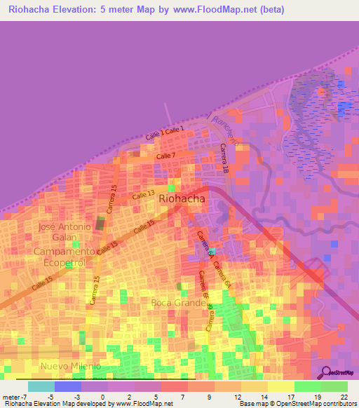 Riohacha,Colombia Elevation Map