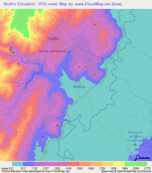 Riofrio,Colombia Elevation Map