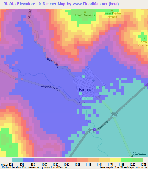 Riofrio,Colombia Elevation Map