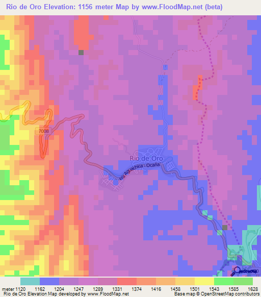 Rio de Oro,Colombia Elevation Map