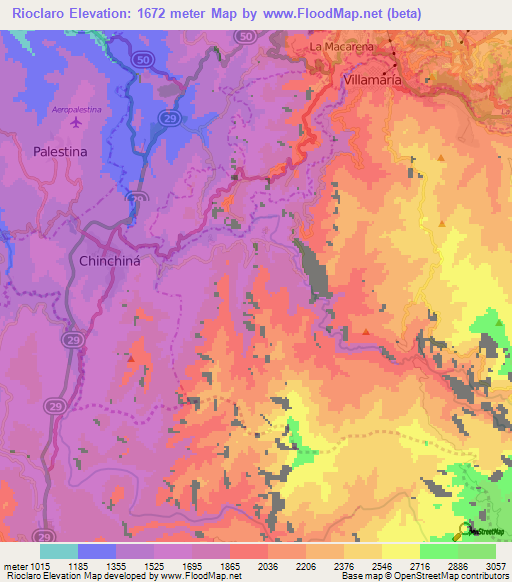 Rioclaro,Colombia Elevation Map