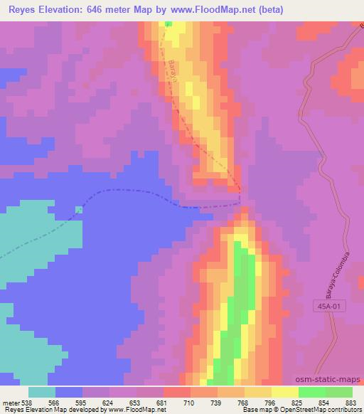 Reyes,Colombia Elevation Map