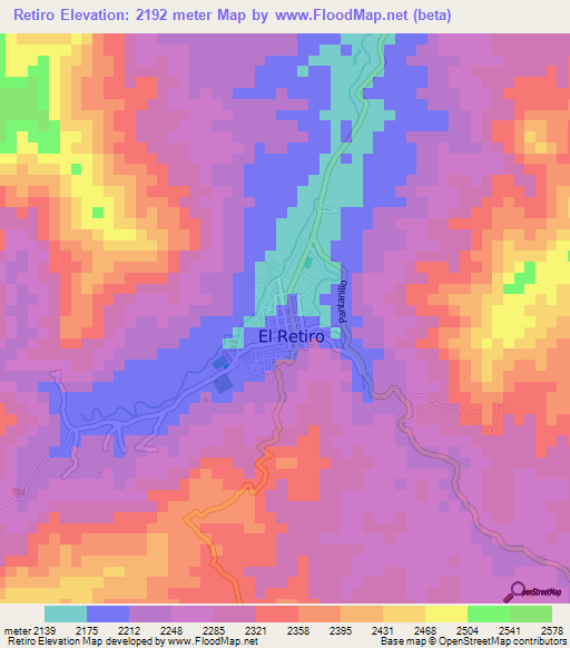 Retiro,Colombia Elevation Map