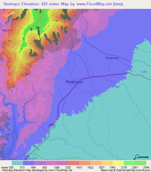 Restrepo,Colombia Elevation Map