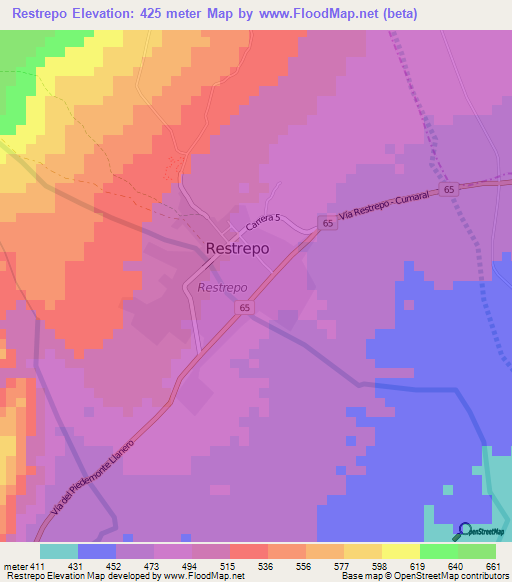 Restrepo,Colombia Elevation Map