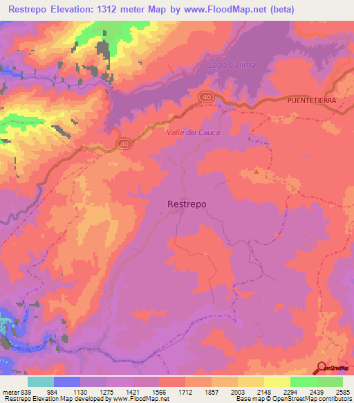 Restrepo,Colombia Elevation Map