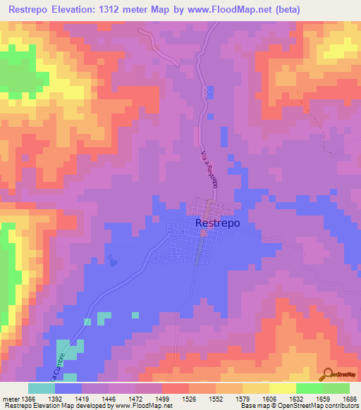 Restrepo,Colombia Elevation Map