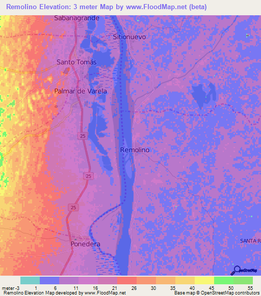 Remolino,Colombia Elevation Map