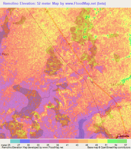 Remolino,Colombia Elevation Map