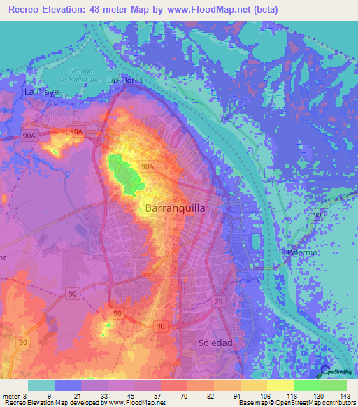 Recreo,Colombia Elevation Map